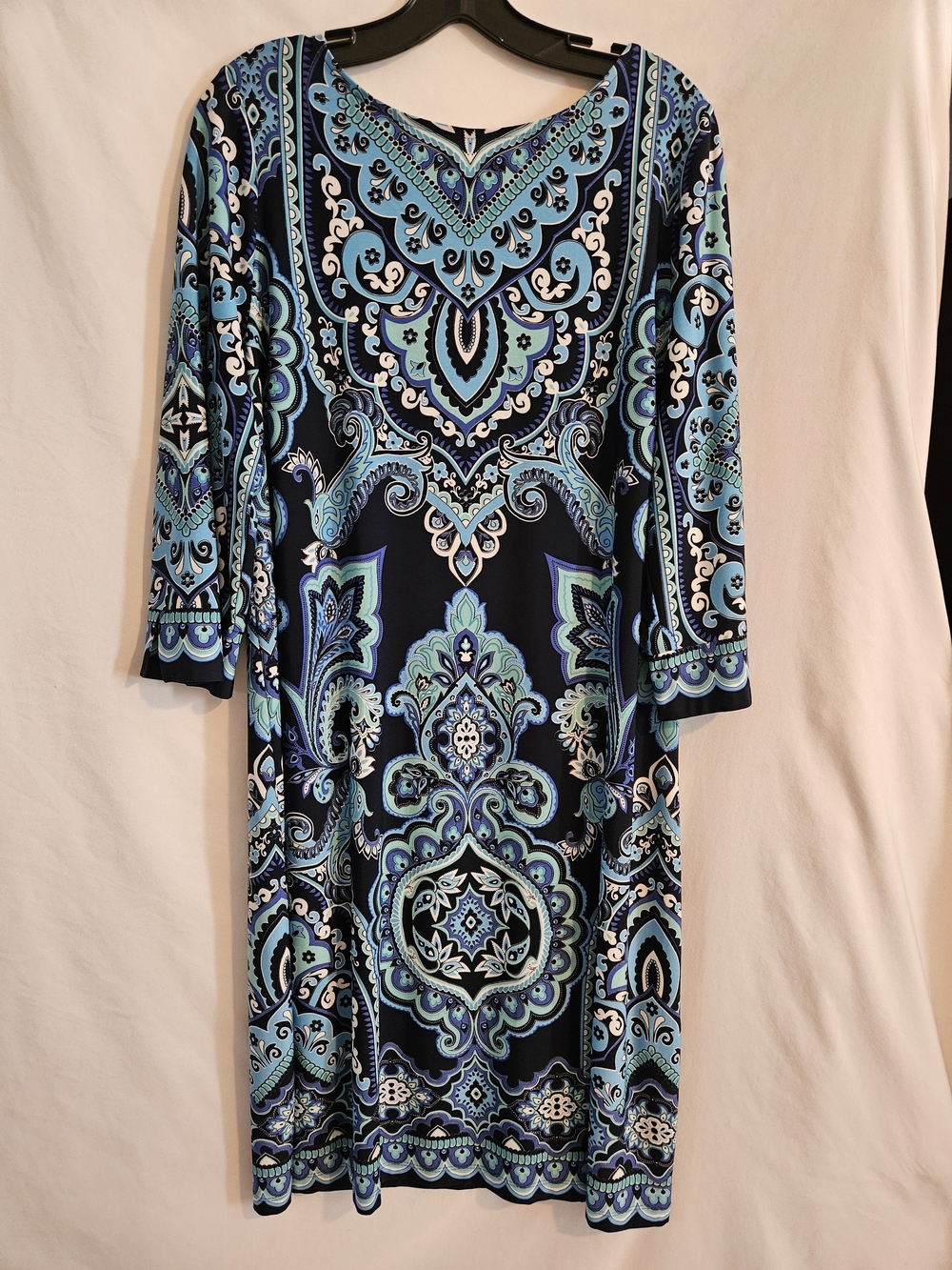 Chico's Blue Paisley Print Women's Dress - Elegant Shift Style Sz L